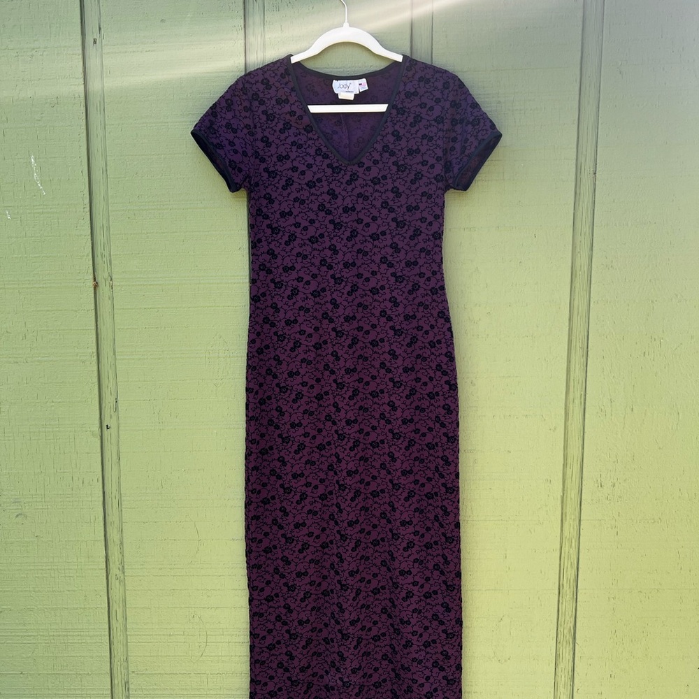 Vintage Purple Sheath Midi Dress Crew Neck Short Sleeve Casual - made in the USA